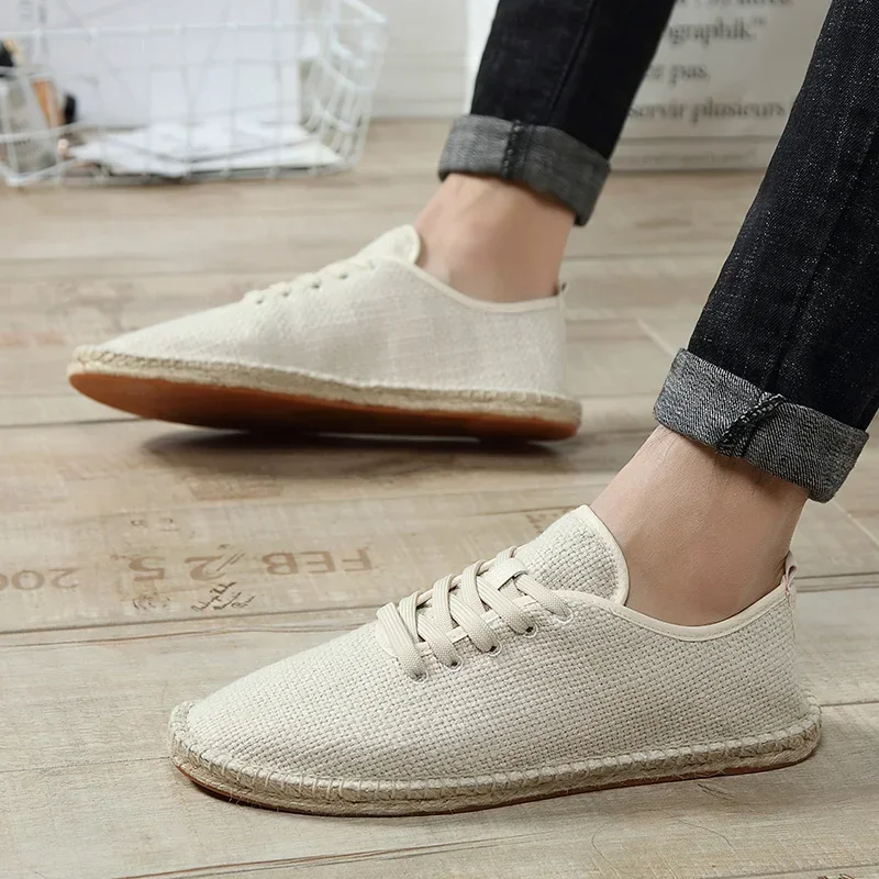 Men Shoes Summer Espadrilles Men Canvas Sneakers New Breathable Fisherman Footwear Mens Slip on Loafers Large Size 47 Sneakers