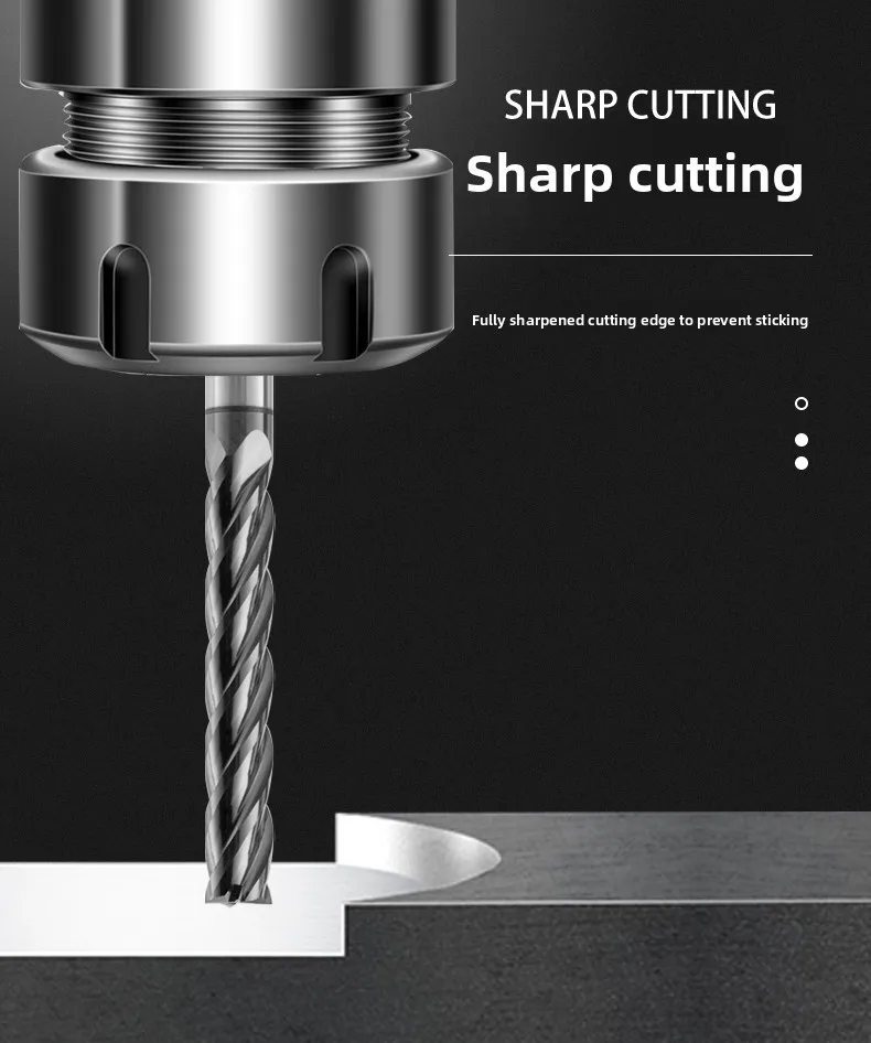 HRC60 Vollhartmetall-Schaftfräser mit Verlängerung, 4-Schneiden für Stahl, 3-Schneiden für Aluminium, Langlaufler Fräser – Detail 4