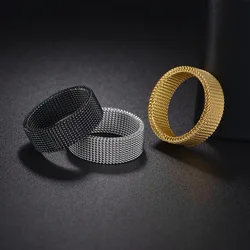 8mm Wide Stainless Steel Ring Titanium Couple Rings Deformable Mesh Ring O Men Jewelry Wedding Rings Punk Anillos Mujer