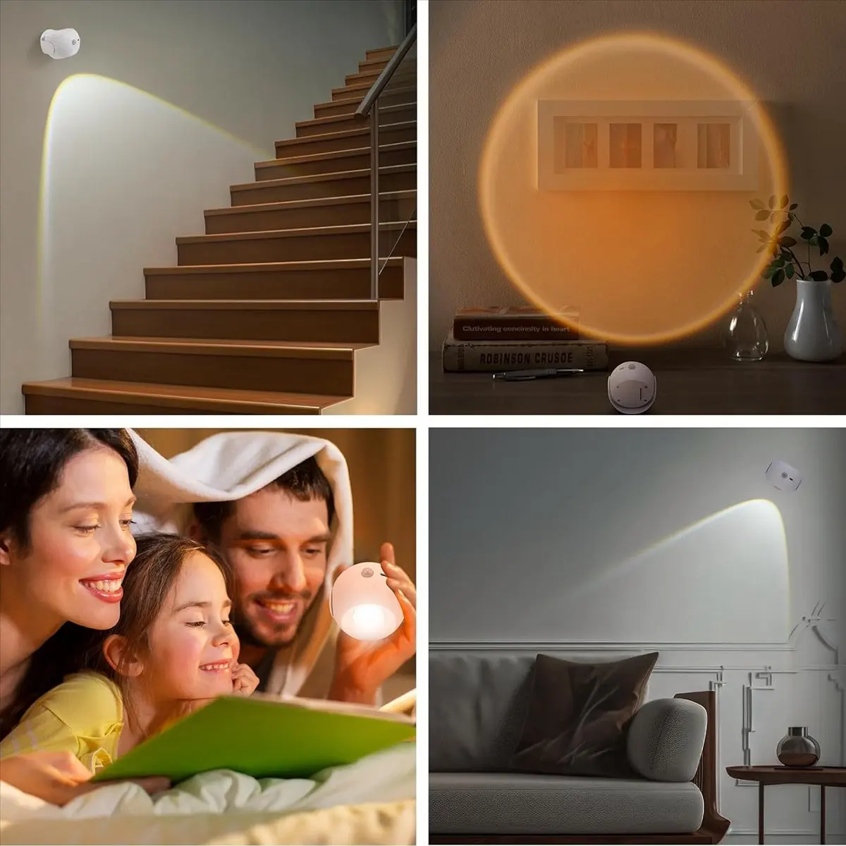 LED Wall Sconce Motion Sensor, 3 Color Sunset Wall Lamp for Bedroom,Wall Light , Rechargeable Picture Lights Black
