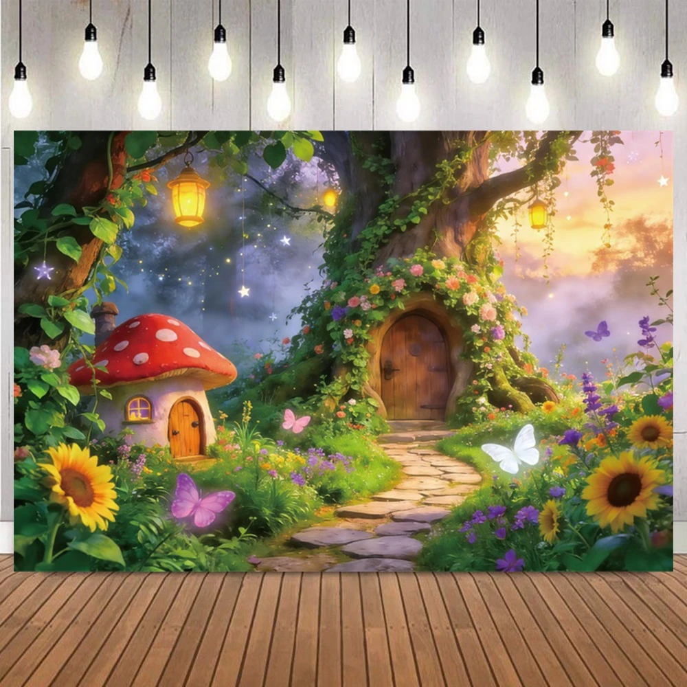 Enchanted Forest Photography Background Greenery Mushroom Wonderland Spring Flowers Girls Birthday Party Decor Photo Backdrops