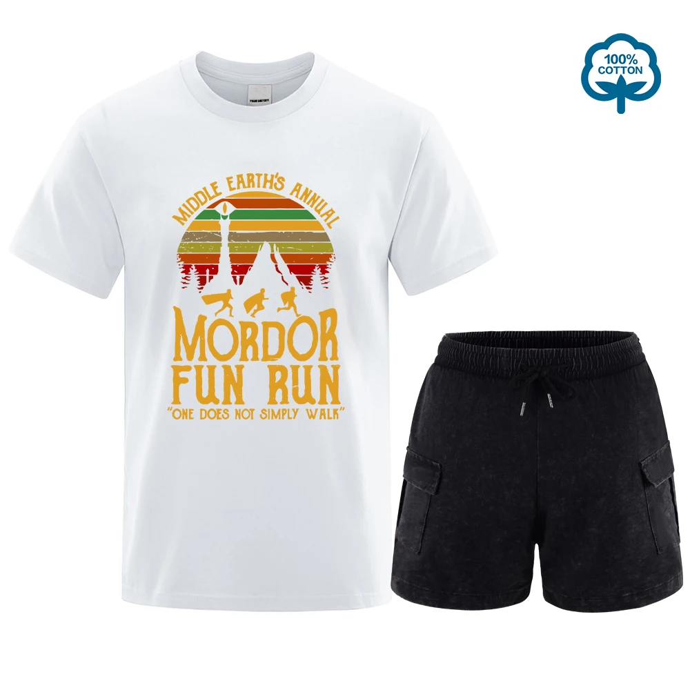 

Middle Earth'S Annual Mordor Fun Run Print T Shirt Set Men Women Tshirts Summer Cotton Tops Cotton Loose Street Hip Hop T-Shirts
