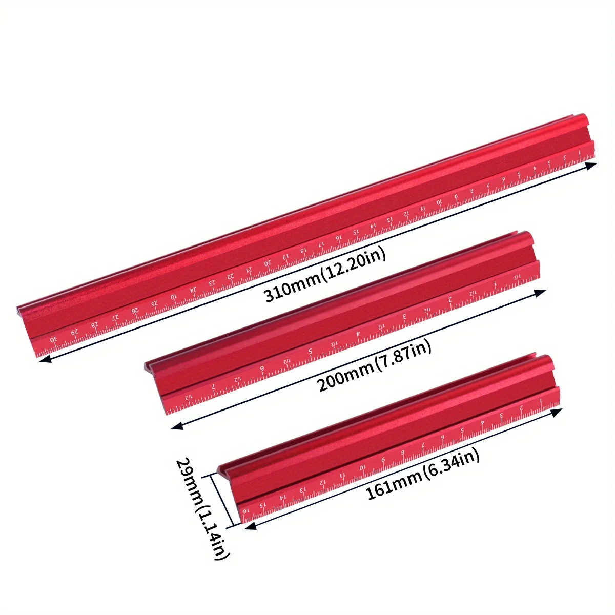 1/3pcs Woodworking Scribe 160-310mm V-type Ruler - Aluminum Engineering Scale Metal Ruler - Straight Edge Ruler Drafting Tools