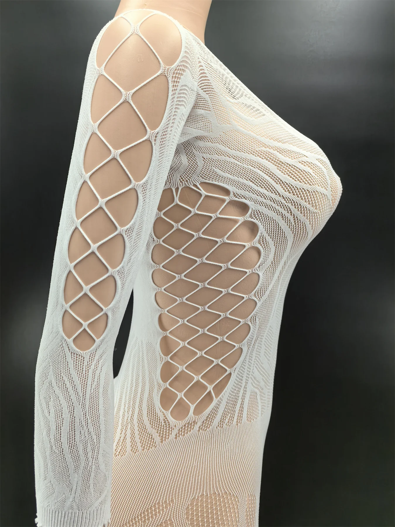 Bodycon مرونة شاش شفاف طويل الأكمام ارتداءها المرأة موضة منامة شبكة صيد السمك قصيرة النادي الليلي ملابس شبكية للحفلات