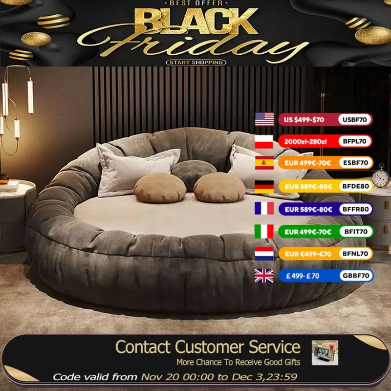 

Modern Wedding Round Bed Simple Hotel Homestay Adults Double Bed Fabric French Camas De Dormitorio Furniture For Bedroom