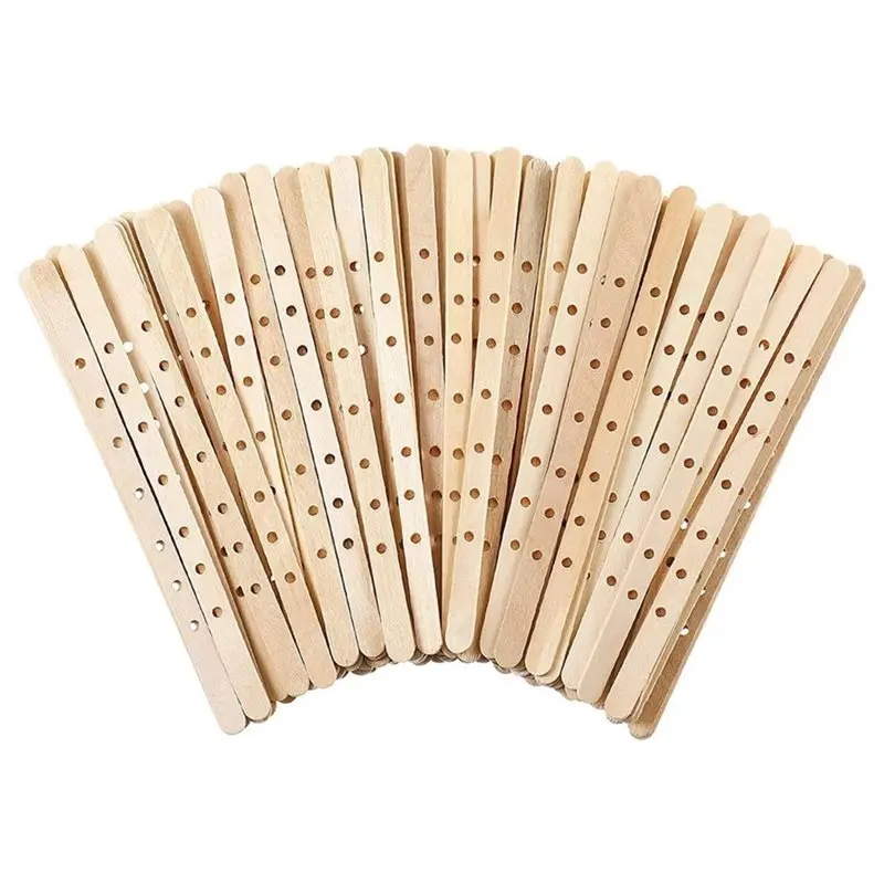 M11K-100Pcs Wooden Candle Wick Holders 3 Wick Candle Holders Candle Making Wick Centering Tool With 7 Holes