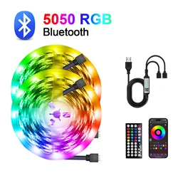 USB LED Strip Lights 5050 RGB Bluetooth Control Kit Color Changing Flexible Ribbon LED Tape Self-adhesive for TV Backlight Diode