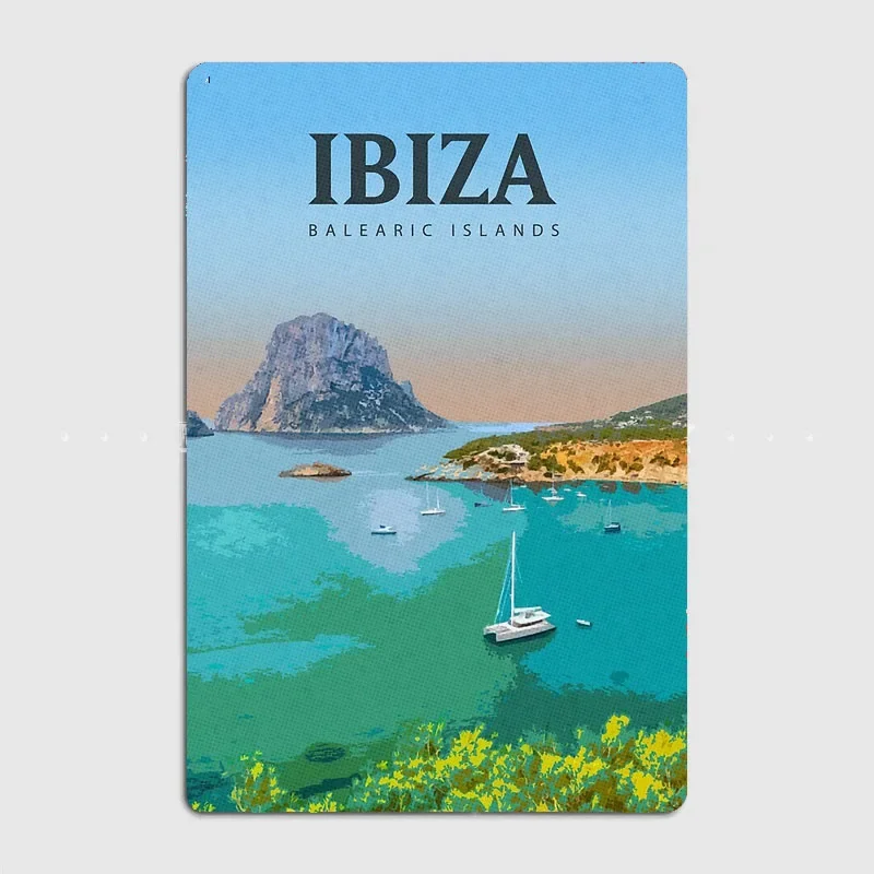 Visit Ibiza City Travel Scenery Sights Retro Poster Metal Sign Garage Club Indoor Room Decor Wall Decor Custom Tin Home Decor