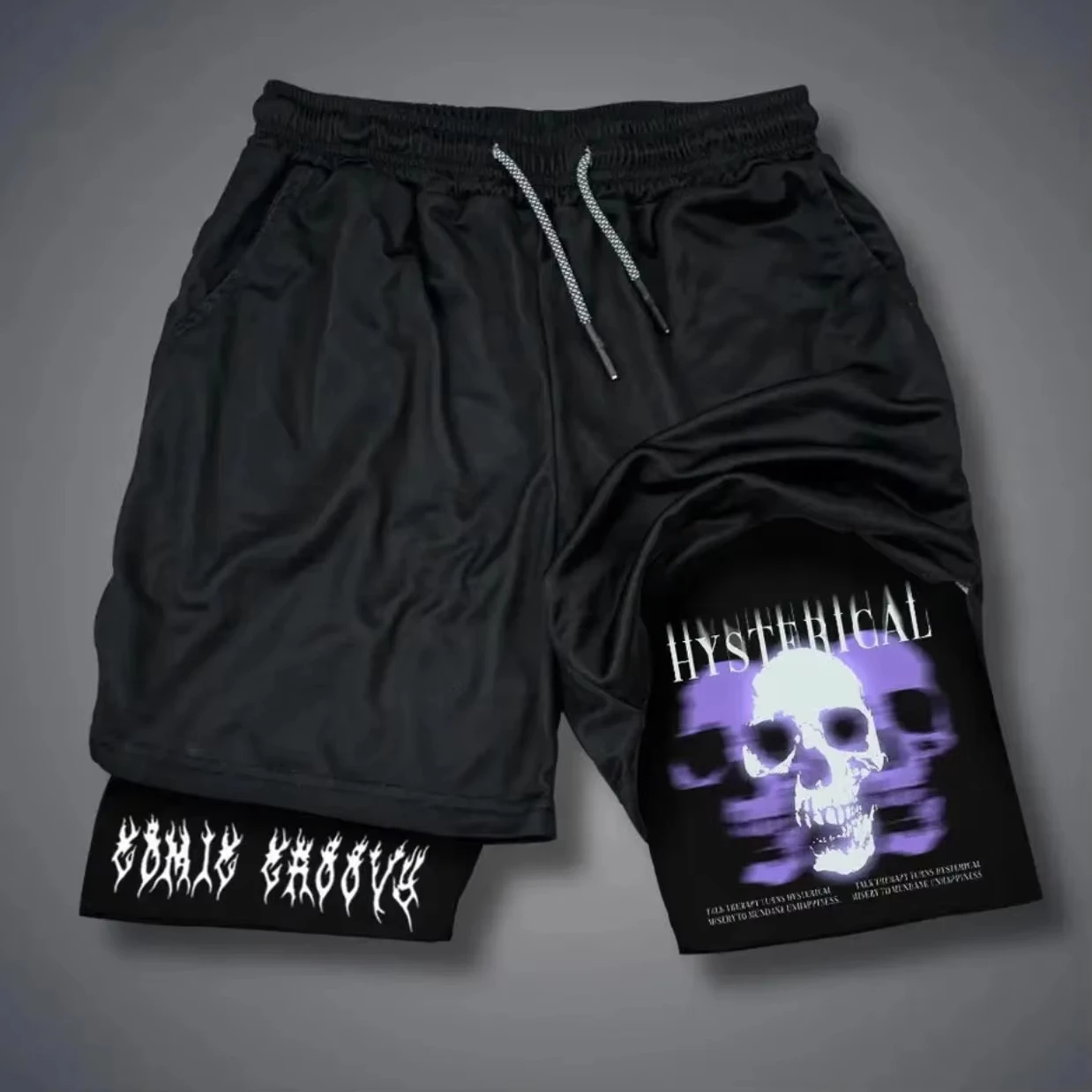 شورت رجالي مطبوع 2 في 1 بنطال رياضي للجري مع جيب للهاتف المحمول ملابس رجالية سريعة الجفاف قابلة للتنفس #4