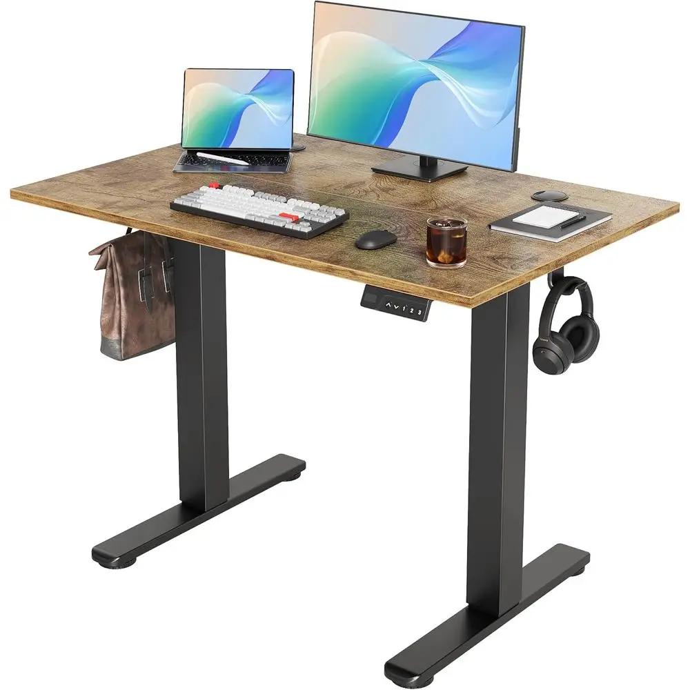 

40x24 Adjustable Height Desk, T-Style Sit-Stand Workstation with 3 Memory Heights & Cable Management, Suitable for Home or Offic