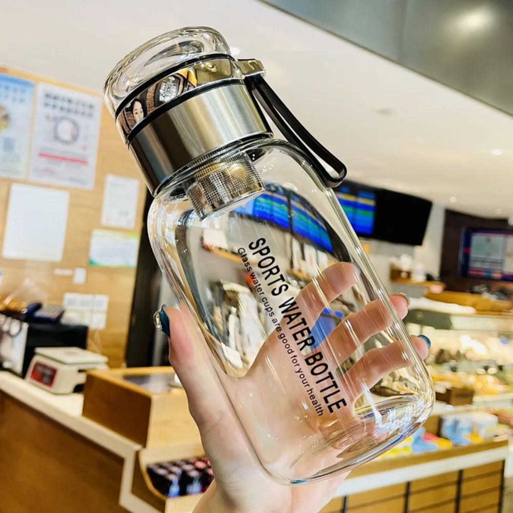 750ml/1000ml Large Capacity Glass Cup Leakproof Transparent Glass Water Bottle with Lid with Handle Milk Juice Cup Home Office