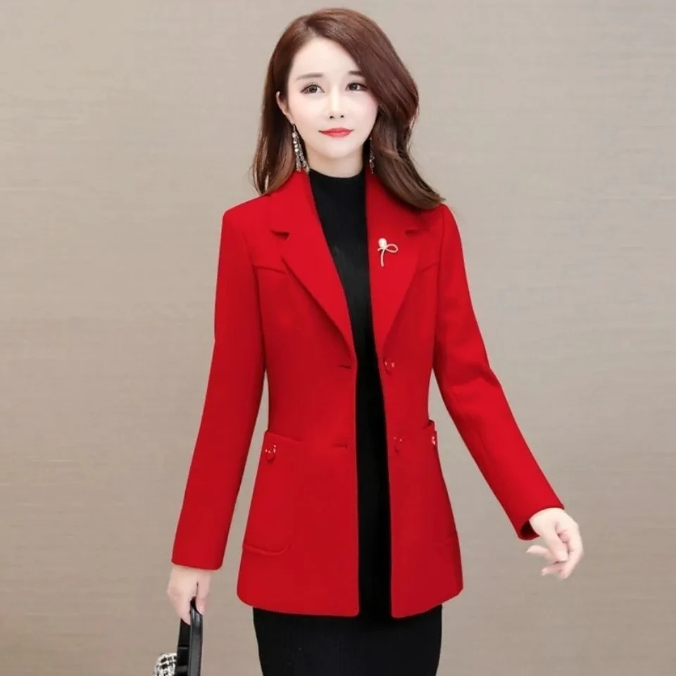 Fashion Short Woolen Coat Female Top 2023 New Single-Breasted Casual Spring Autumn Coat Korean Slim Woolen Suit Jacket Outerwear