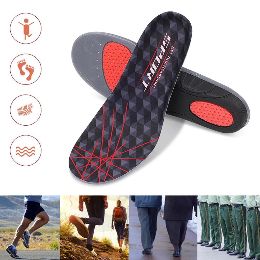 GEL TPE Sports Insole Plantar Fasciitis Shock Absorption Comfort Sweat Breathable Arch Support for Running Walking Long Standing