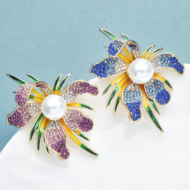 Wuli&baby Shining Flower Brooches For Women 4-color Pearl Elegant Flowers Plants Party Office Brooch Pins Gifts