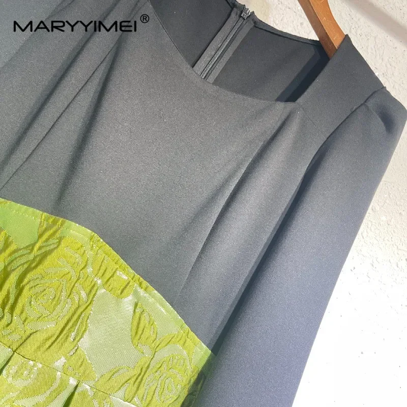 Gedivoen Otoño Invierno moda mujer vestido cuello cuadrado manga larga Patchwork Jacquard vestido de baile Vintage vestidos elegantes