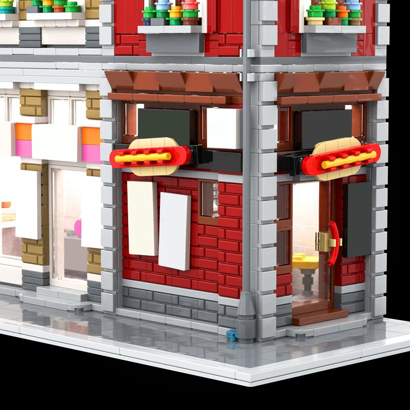 1888 PCS House Street Hot Dogs and Donuts MOC Customize Modular Building Block Brick Creative Design DIY Toy Boys Birthday Gift