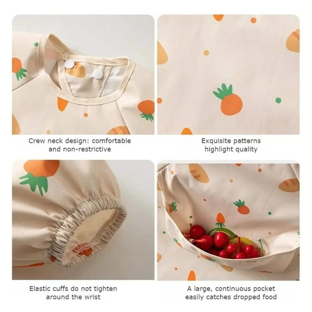 Waterproof Toddler Long Sleeve Apron Adjustable Soft Child Feeding Bib Easy Clean Polyester Baby Rice Pocket Smock Girl