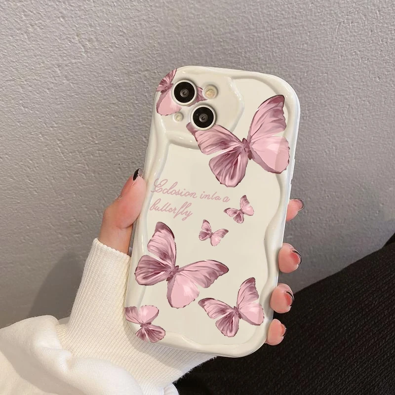 Rosa borboleta padrão onda caso de telefone para samsung galaxy s25 ultra s21 plus s23 fe s24 s21 a16 a26 a25 a24 a36 a56 a55 5g capa
