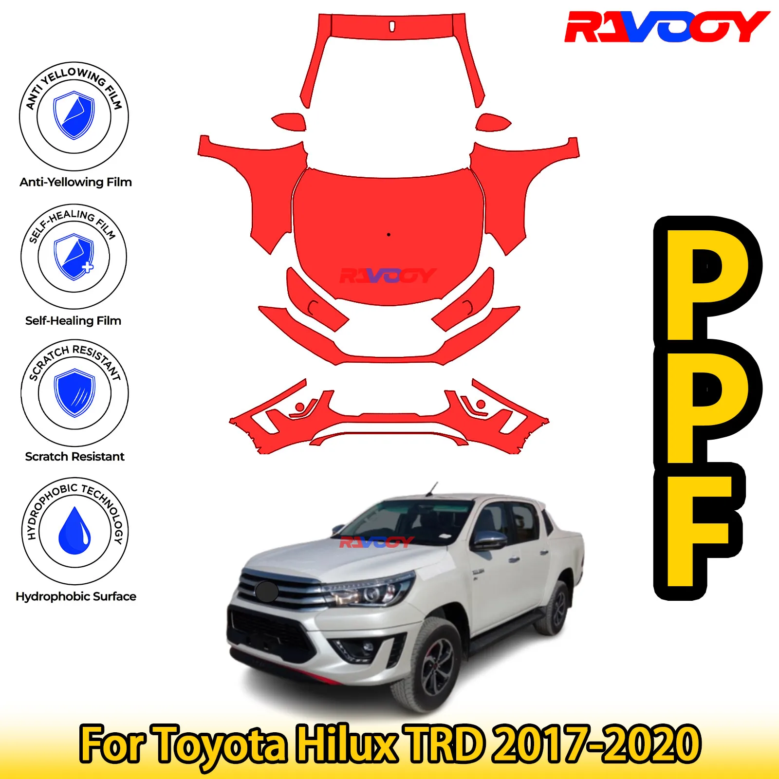 

Для Toyota Hilux TRD 2017-2020 глянцевая матовая черная предварительно вырезанная передняя защитная пленка PPF Kit
