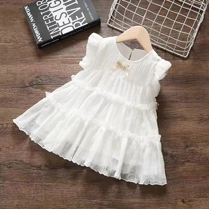 1-5 year old little girl princess dress baby girl fly sleeve bow fashion cake dress children\'s girl Summer  Baby Clothing