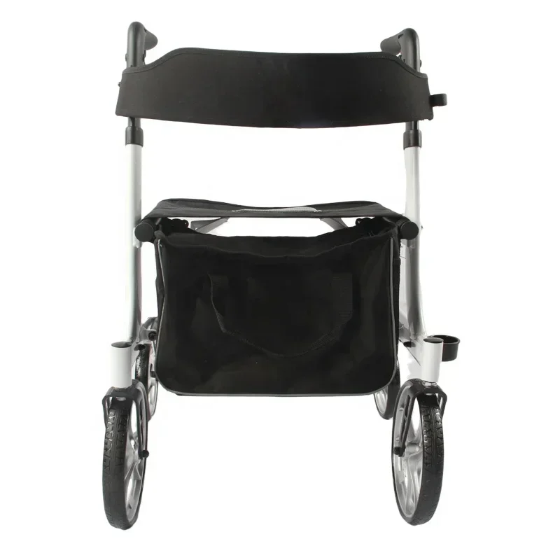 Vierrädriger, gehender Rollator aus Aluminiumlegierung für ältere Menschen, höhenverstellbarer, multifunktionaler Trolley für Behinderte