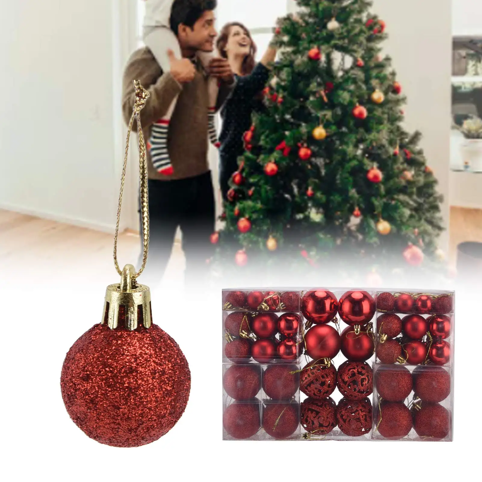 Shatterproof Christmas Ball Ornamentos, Hanging Balls, Tree Party Decoration, vermelho, 100pcs