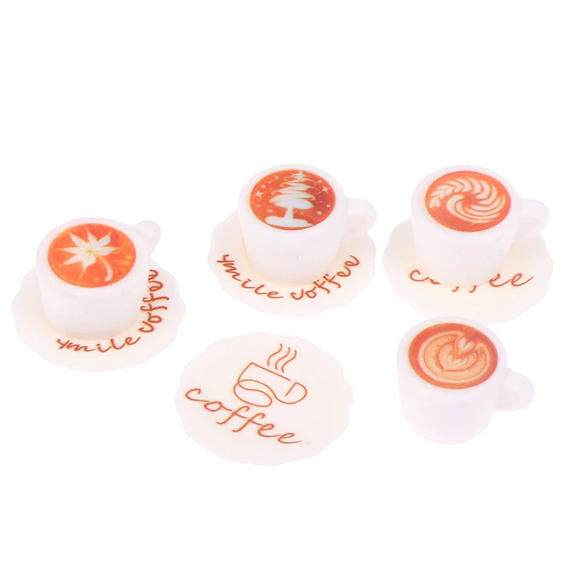 Dollhouse Miniature Latte Coffee Food Play Coffee Cup Toy Accessories For Dolls House Play House Decor Toys(5cups + 5plates)