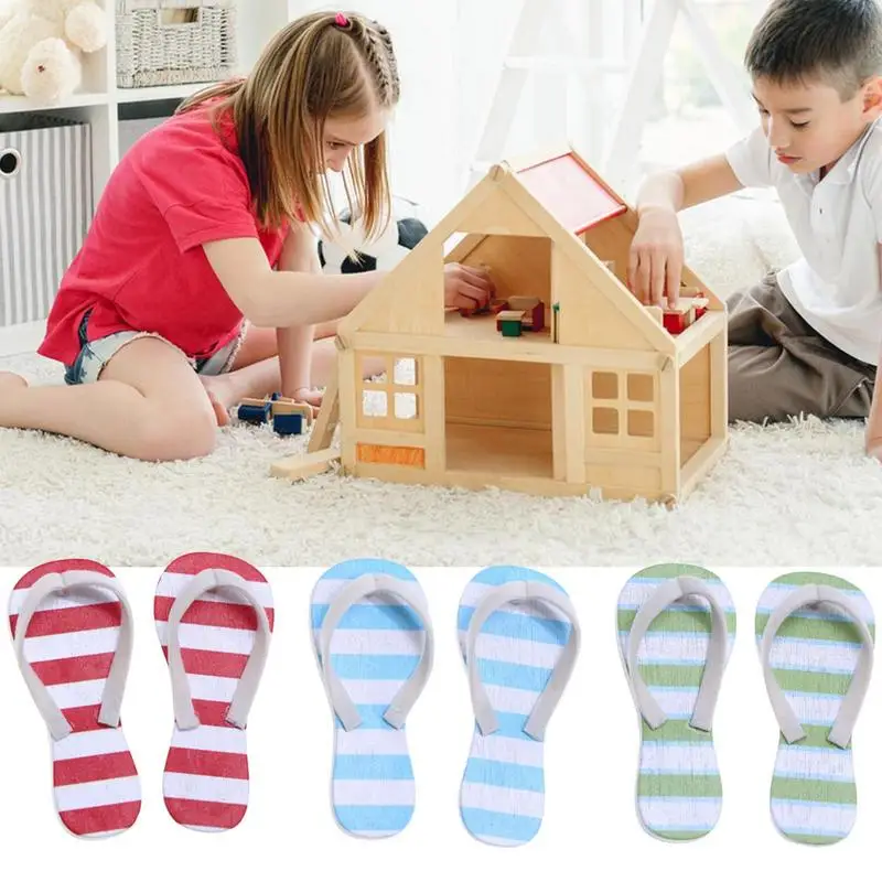 Miniature House Slippers Decorative Summer Slippers In Mini Size 3 Pairs Realistic Doll Accessories Photography Props For Tiered