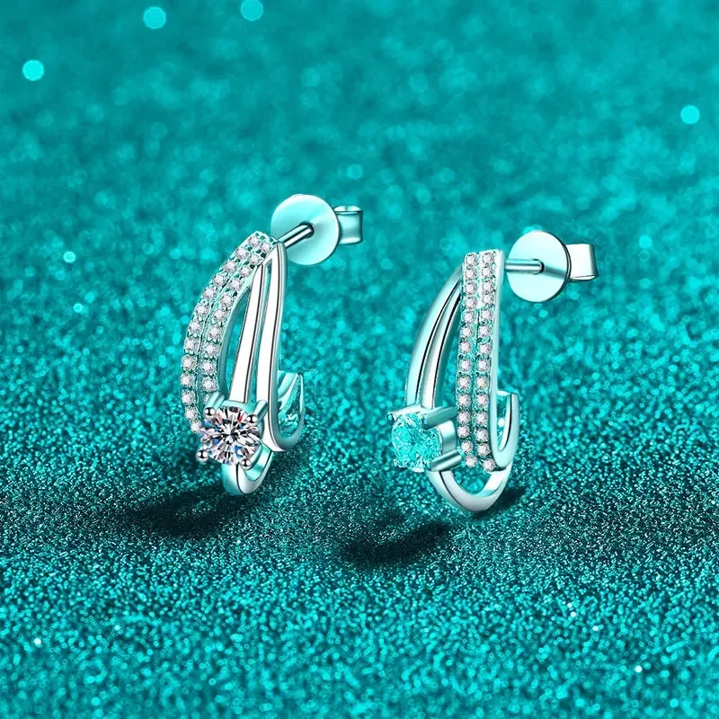 Sparkling Double-layer Design Stud Earrings Embellished with Dazzling Moissanite 0.6ct Trendy Modern Platinum Pt950 Fine Jewelry