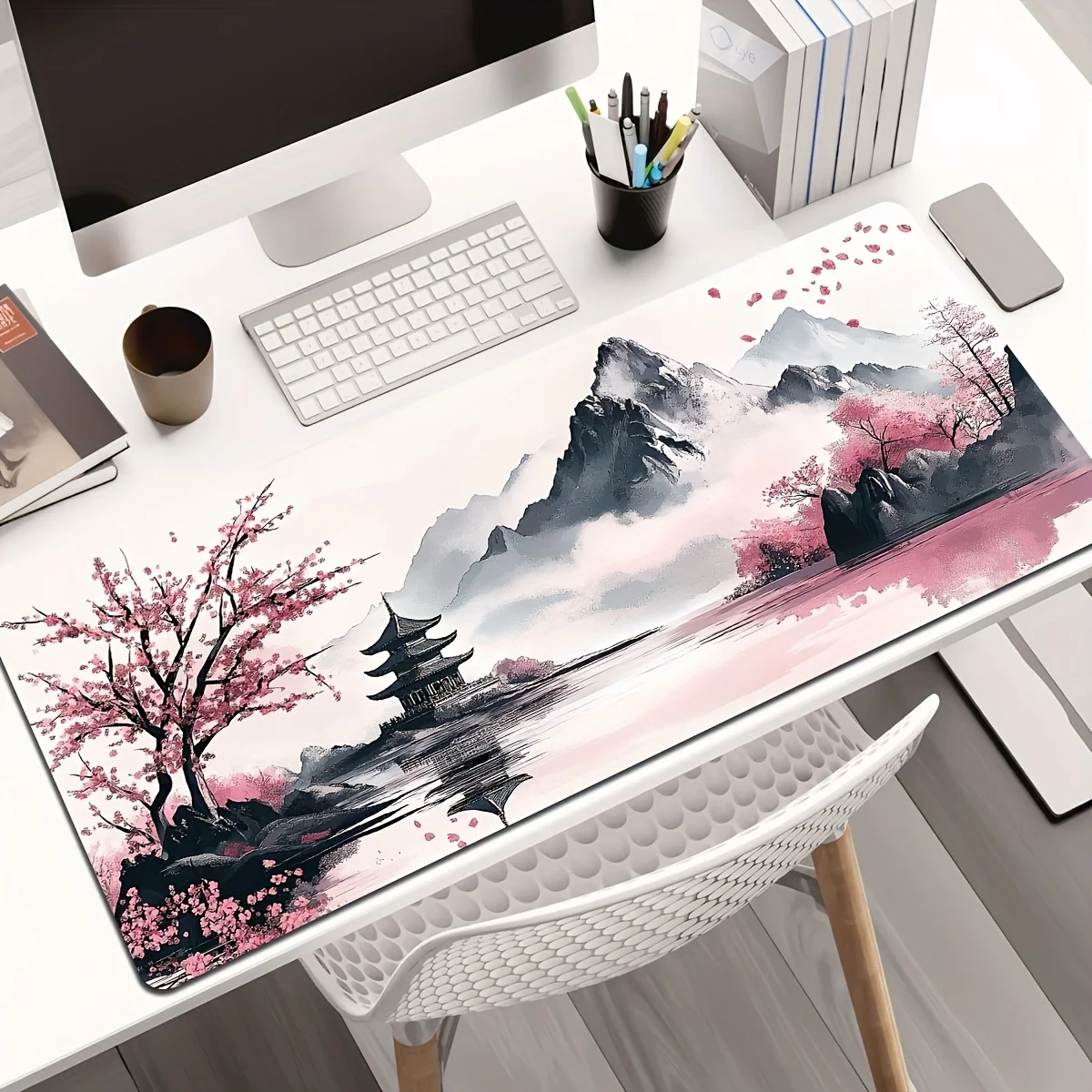 Large Single-Sided Mouse Pad, Japanese Ink Landscape Design, Ideal for Competitive Gaming, Also Suitable for Laptop And Office Desktop Additions. Features a