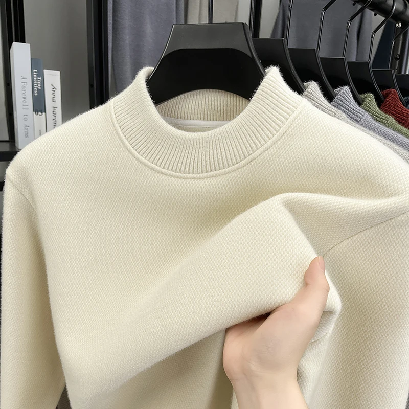 

Luxury Classic Solid Color Men's Round Neck Sweater Winter New High Quality Plush Thickened Warm Korean Leisure Knitted pullover