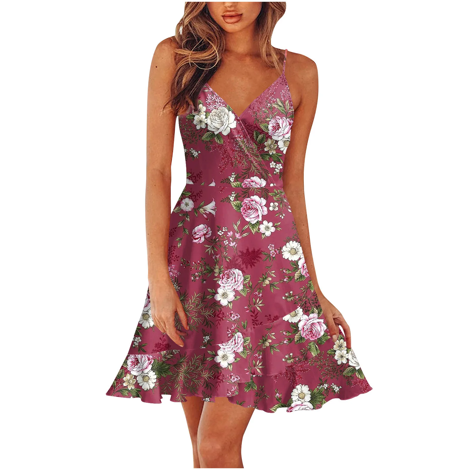 New 2024 Summer Rose print dress Women Mini Print Dress Casual Fashion Sleeveless Party Evening Mini Women\'s Dress Vestidos