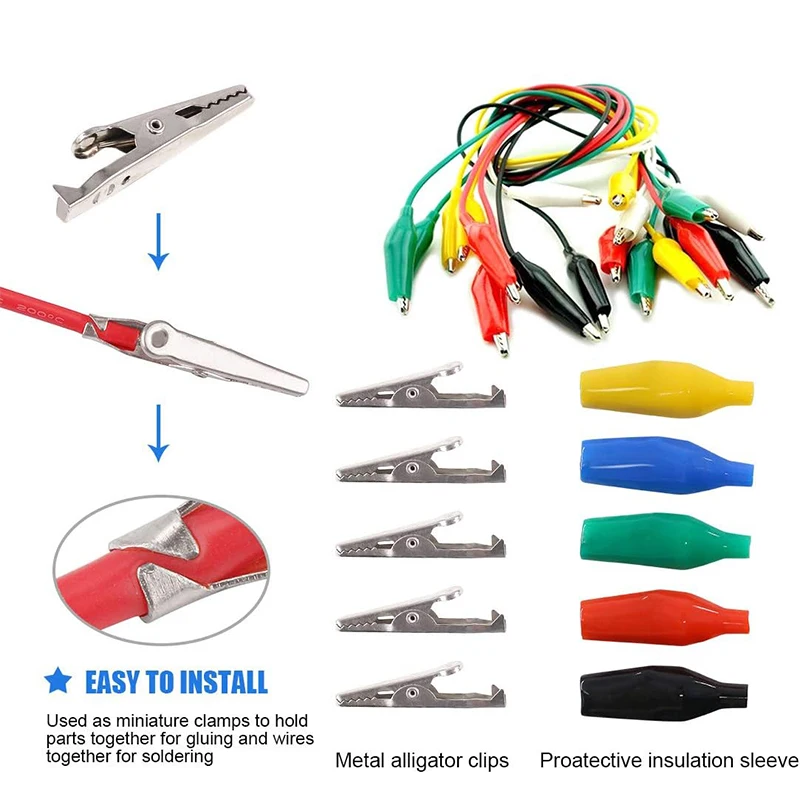 20pcs 5 Colors Alligator Clips 28mm 35mm 45mm Crocodile Electrical Test Clamps Jumper Helper with Protective Insulation Cover
