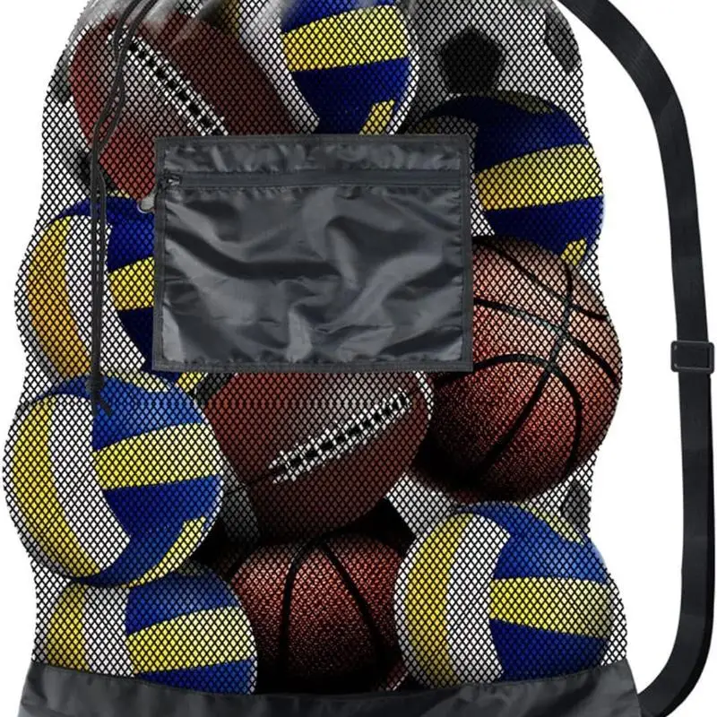 1 Stück Extra Großer Netz-Zugbeutel für Fußball, Basketball, Volleyball mit Reißverschlusstasche Sporttasche – Detail 9