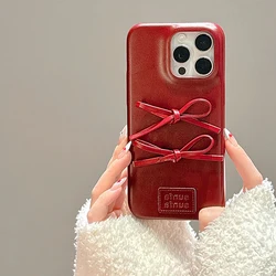 Retro Fashion Lovely Bowknot Leather Case For iPhone 17 16 15 13 14 Pro Max Soft Matte TPU Phone Back Cover