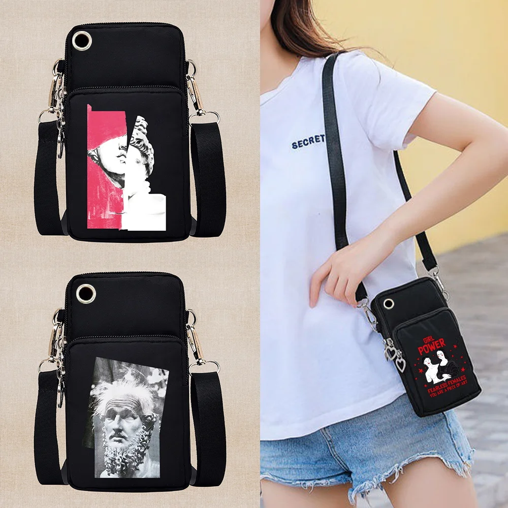 New Multi-layer Zipper Purse Mobile Phone Bag Sculpture Pattern Slant Mini Bag Casual Outdoor Travel Adjustable Shoulder Bags