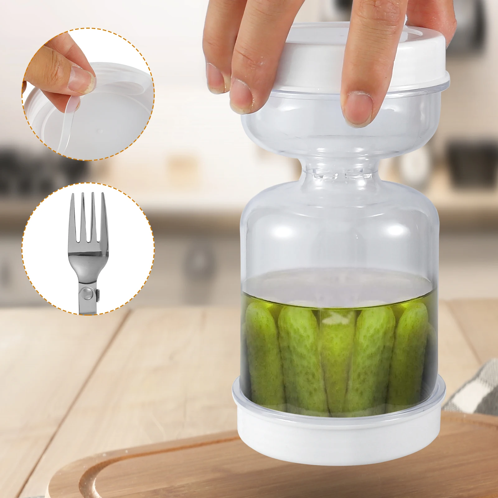 Pickles Jar Wet And Dry Separation Pickle Container with Forks Leakproof Airtight Food Containers Kitchen Juice Separator Tool