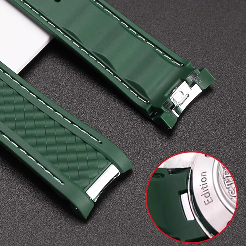 20 mm Silikon-Uhrenarmband für Omega Seamaster 300 AT150 für Rolex, schwarz, grün, Wassergeist, Herren-Gummiarmband, Faltschließe