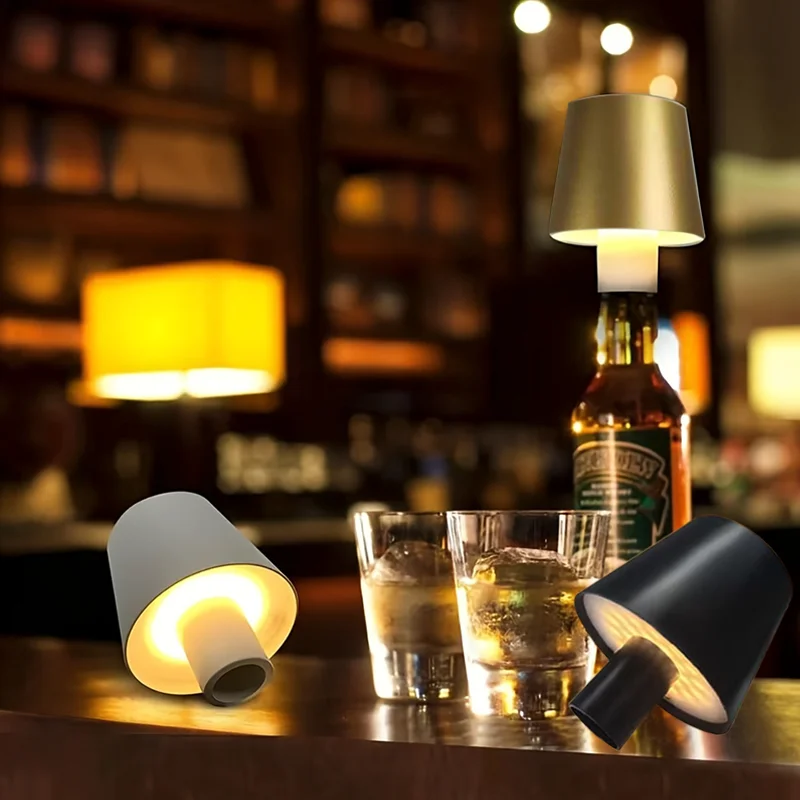 

Бутылка вина, светодиодная беспроводная настольная лампа, USB перезаряжаемая лампа для обеденного стола, лампа для напитков, верхняя сенсорная 3-цветная, бесступенчатая регулировка яркости ﻿