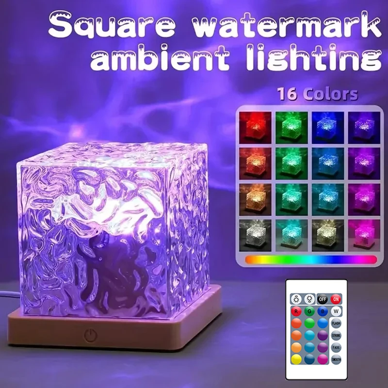 Ocean Wave Aurora Projector 16 Colors Dynamic Rotating Flame Crystal Lamp RGB Dimmable Remote Control for Living Room Decor