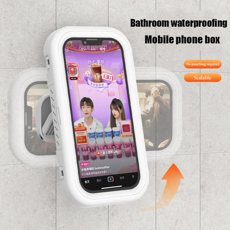 Bathroom Mobile Phone Box Holder Waterproof Touch Screen Hole-free Bathroom, Kitchen TV Watching Tool