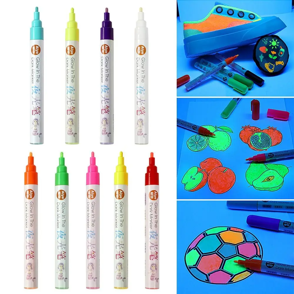 8 Colors Luminous Pen Glowing in The Dark Hand Painting Highlighter Pen DIY Graffiti Marker Pen School Office Supplies