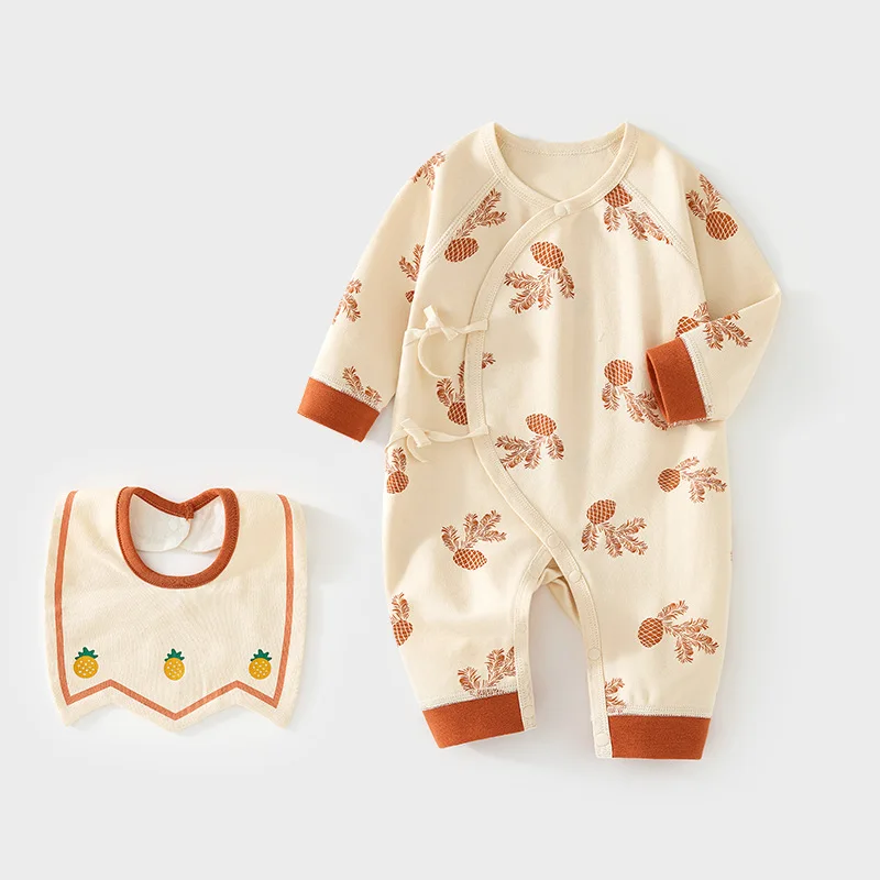 

Newborn Rompers Baby Jumpsuit Romper Spring and Autumn Pure Cotton Newborn Gown Romper Send Saliva Towel Baby