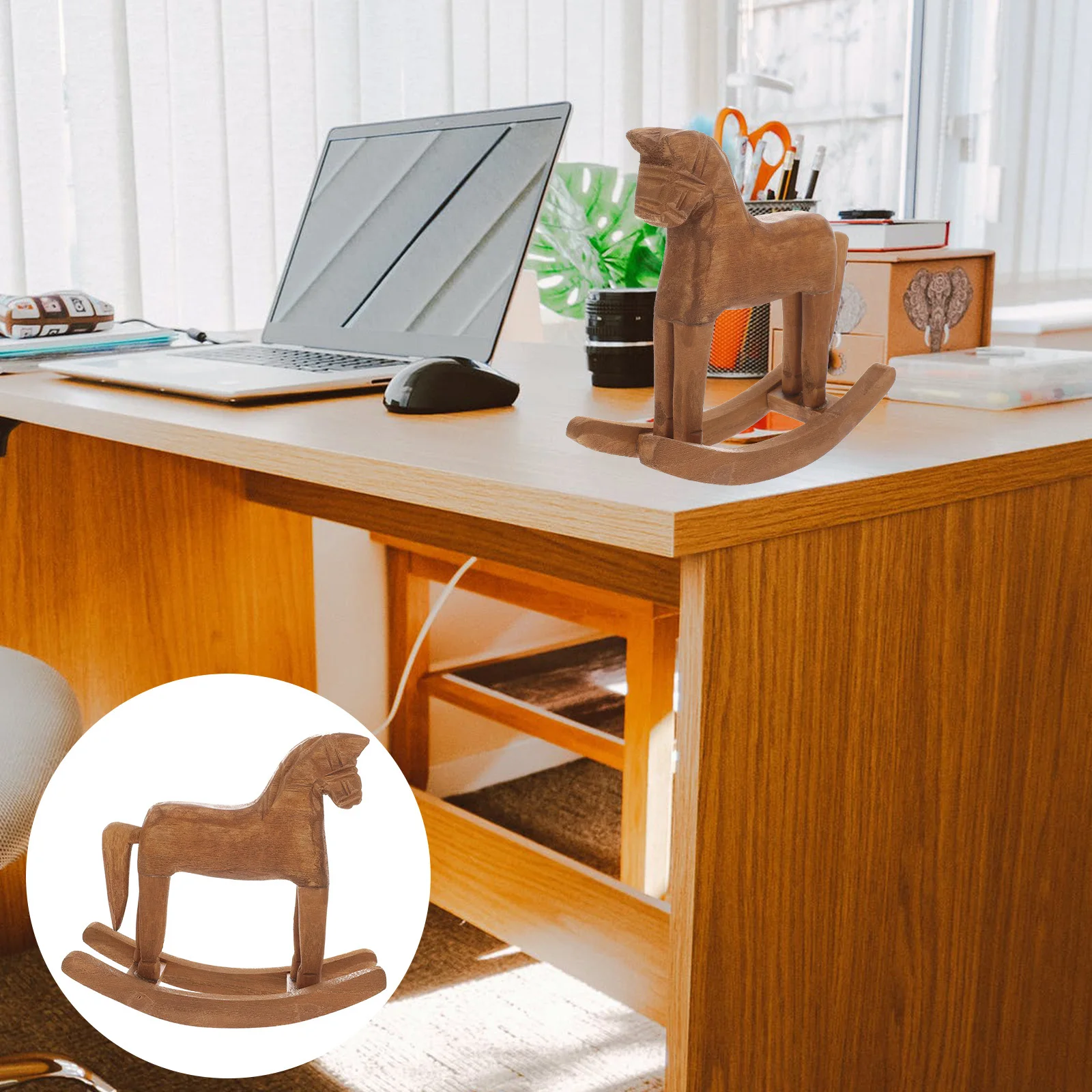 2pcs Wooden Rocking Horse Handmade Mini Desktop Ornament For Living Room Table Decor Kids Gift Rocking Horse Wooden Craft