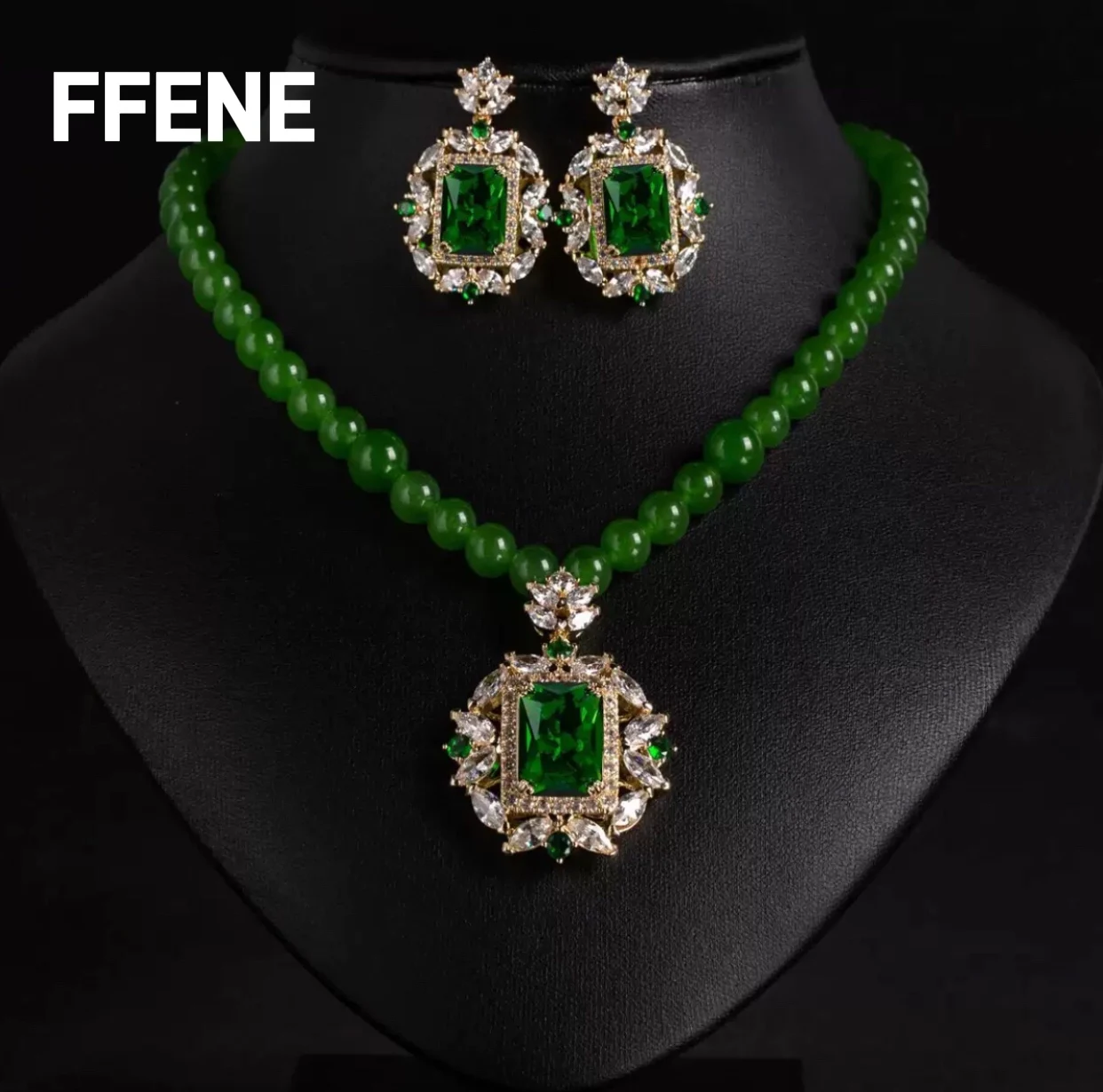 

[Luxury] Fashionable winter and autumn sweater chain necklace earrings two-piece set high-end zirconium-set necklace accessories