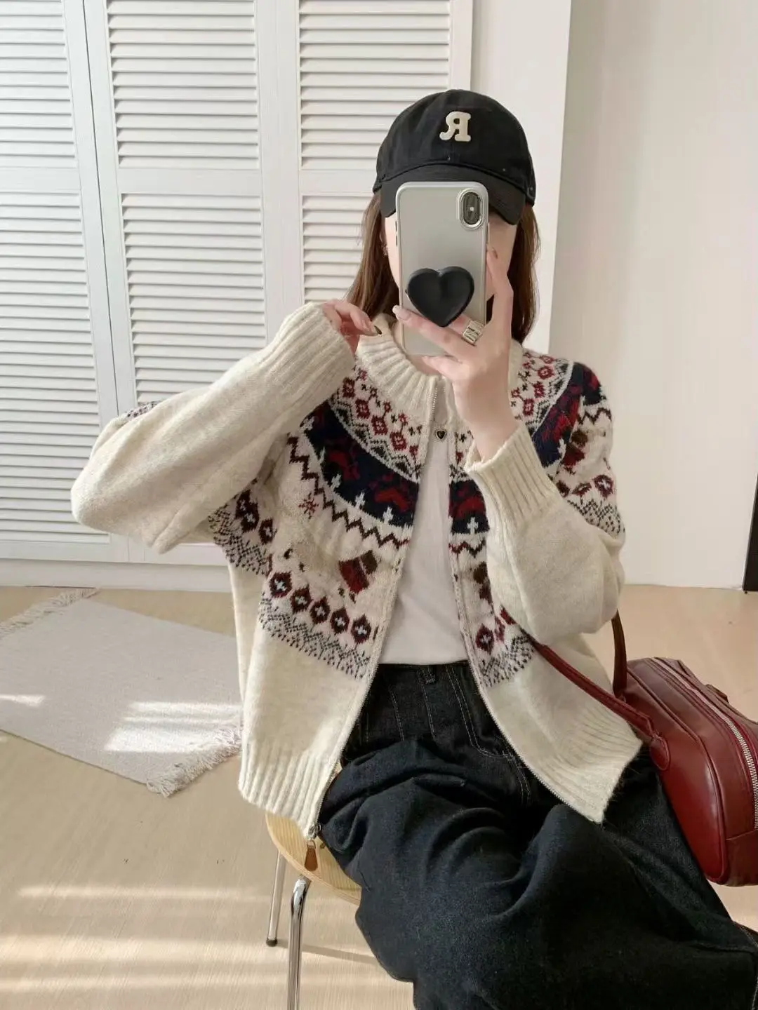 

Вязаный свитер Fier Island, винтажный художественный цветной блузкий тяжелый вязаный кардиган, женский круглый топ на молнии Ele