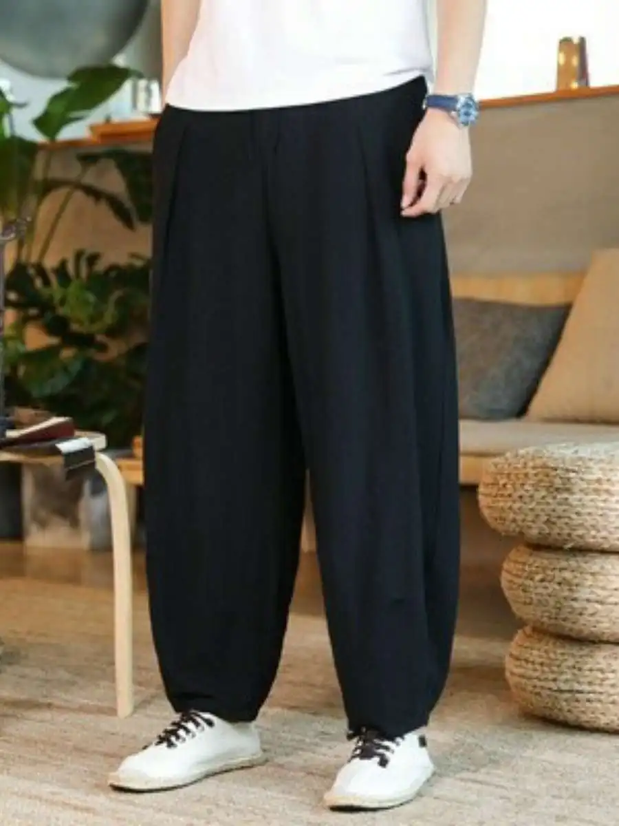 

New Men's Linen Wide Leg Harlan Pants Loose Cotton Linen Autumn Lantern Pants Casual Comfortable High Waist Long Trousers