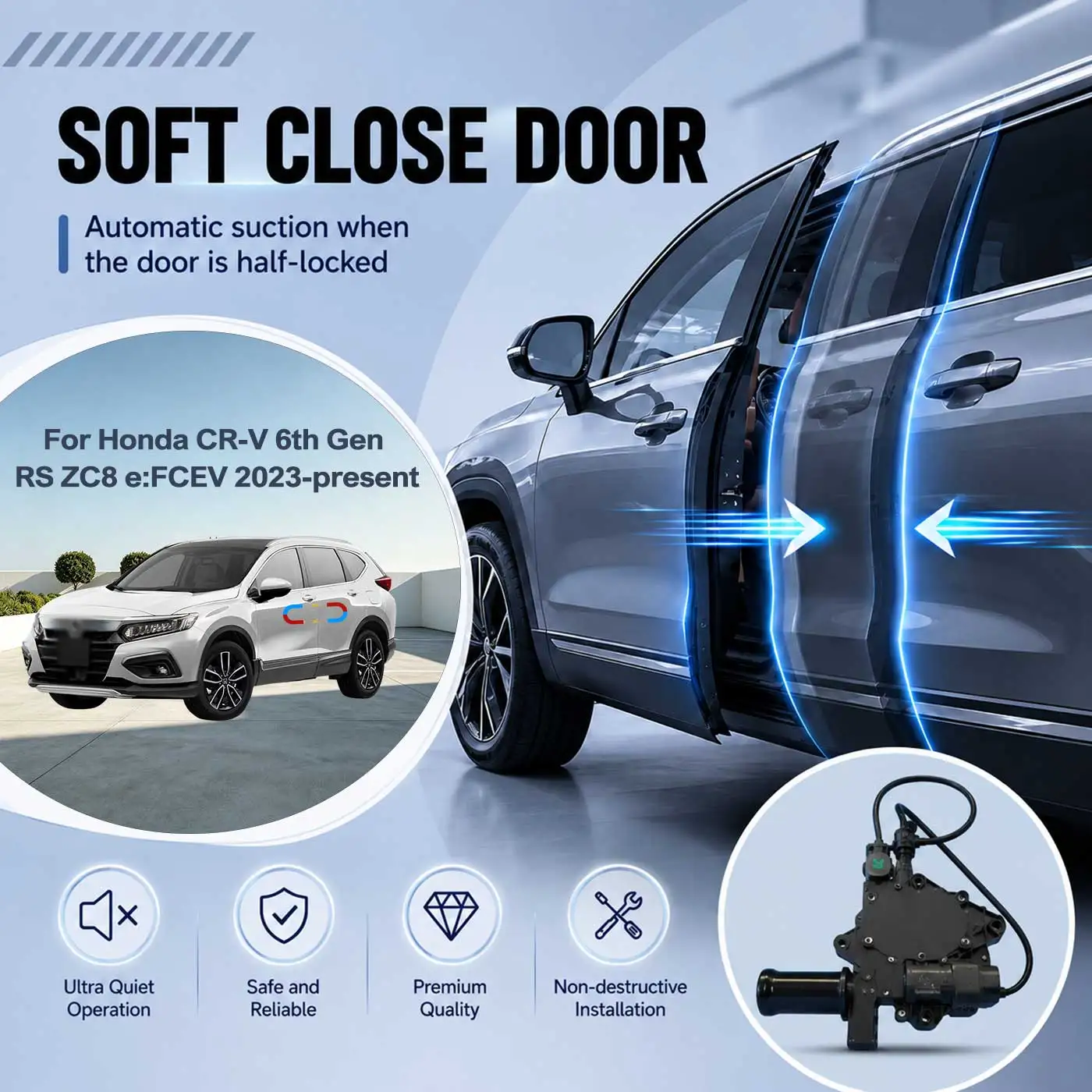 

For Honda CR-V 6th Gen RS ZC8 e:FCEV 2023-2027 Electric Soft Close Door Auto Pull-In Suction Lock Intelligent Silent Closer Kit