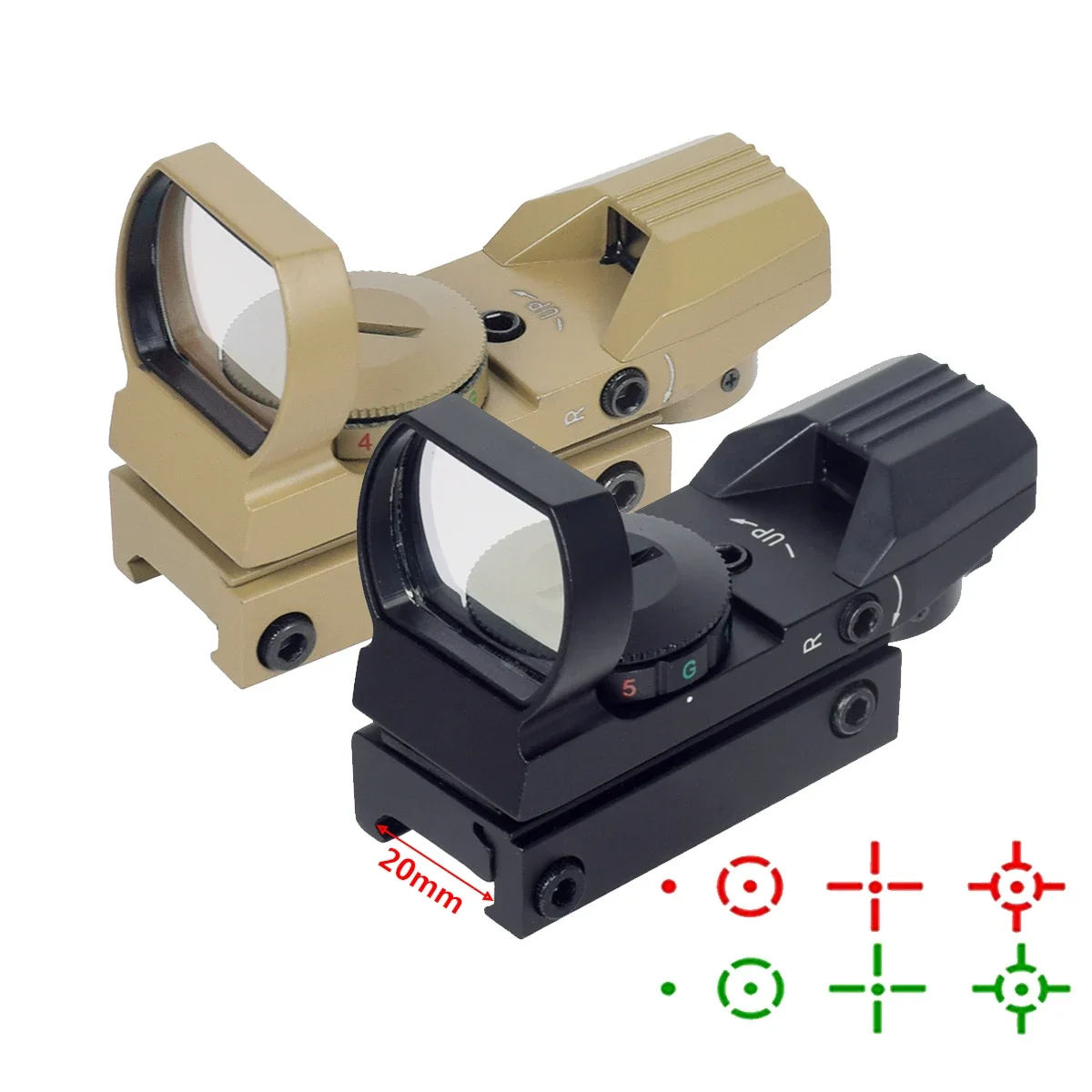 Tactical Metal Riflescope Hunting Optics Red Green Projected Dot Sight Reflex 4 Reticle Scope Collimator Sight For 20mm Rail