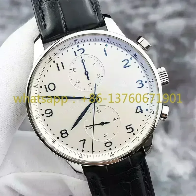 Luxury High Quality Mens Automatic Mechanical Movement Portugueses Series Leather Watch Business Black White Wristwatch 43mm